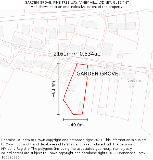 GARDEN GROVE, PINE TREE WAY, VINEY HILL, LYDNEY, GL15 4NT: Plot and title map