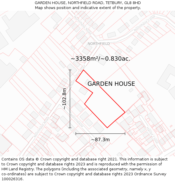 GARDEN HOUSE, NORTHFIELD ROAD, TETBURY, GL8 8HD: Plot and title map