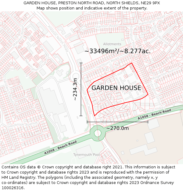 GARDEN HOUSE, PRESTON NORTH ROAD, NORTH SHIELDS, NE29 9PX: Plot and title map