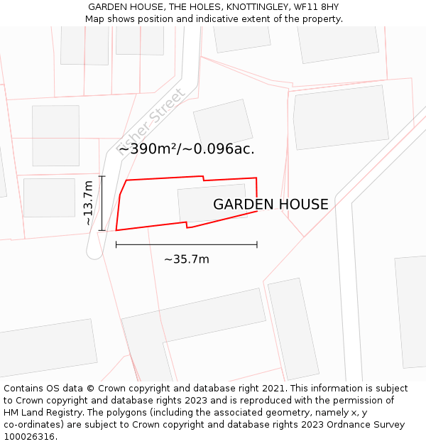 GARDEN HOUSE, THE HOLES, KNOTTINGLEY, WF11 8HY: Plot and title map