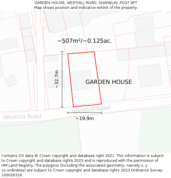 GARDEN HOUSE, WESTHILL ROAD, SHANKLIN, PO37 6PT: Plot and title map