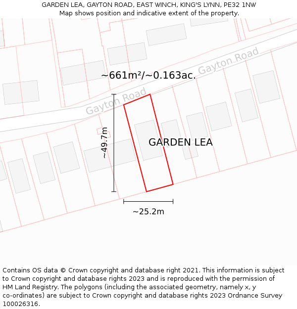 GARDEN LEA, GAYTON ROAD, EAST WINCH, KING'S LYNN, PE32 1NW: Plot and title map