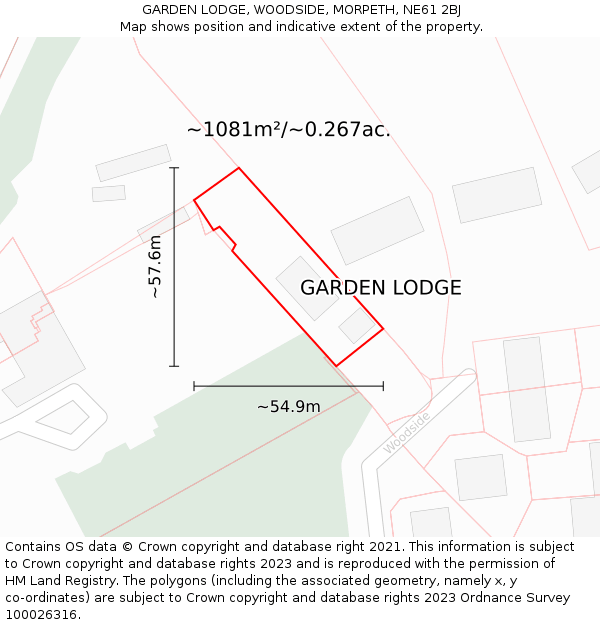 GARDEN LODGE, WOODSIDE, MORPETH, NE61 2BJ: Plot and title map