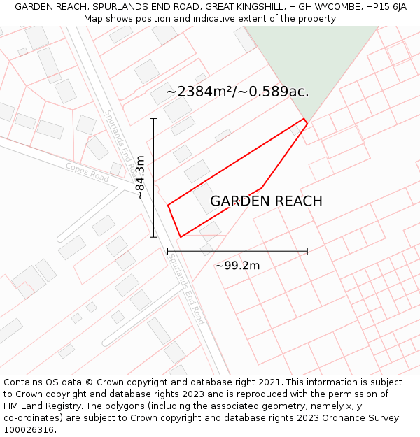 GARDEN REACH, SPURLANDS END ROAD, GREAT KINGSHILL, HIGH WYCOMBE, HP15 6JA: Plot and title map