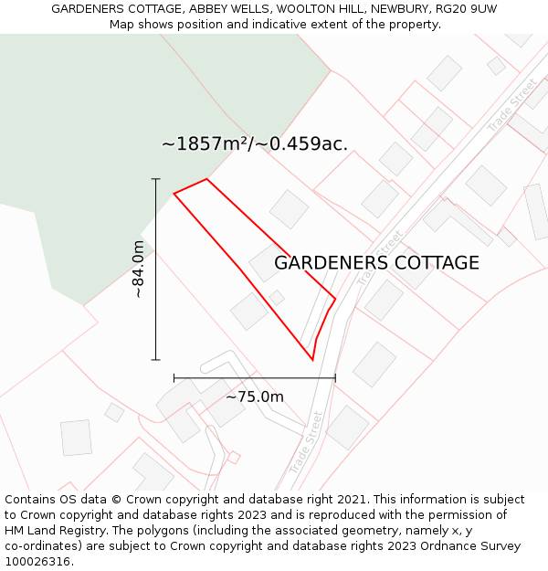 GARDENERS COTTAGE, ABBEY WELLS, WOOLTON HILL, NEWBURY, RG20 9UW: Plot and title map