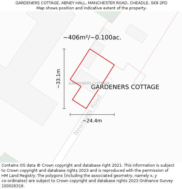 GARDENERS COTTAGE, ABNEY HALL, MANCHESTER ROAD, CHEADLE, SK8 2PD: Plot and title map