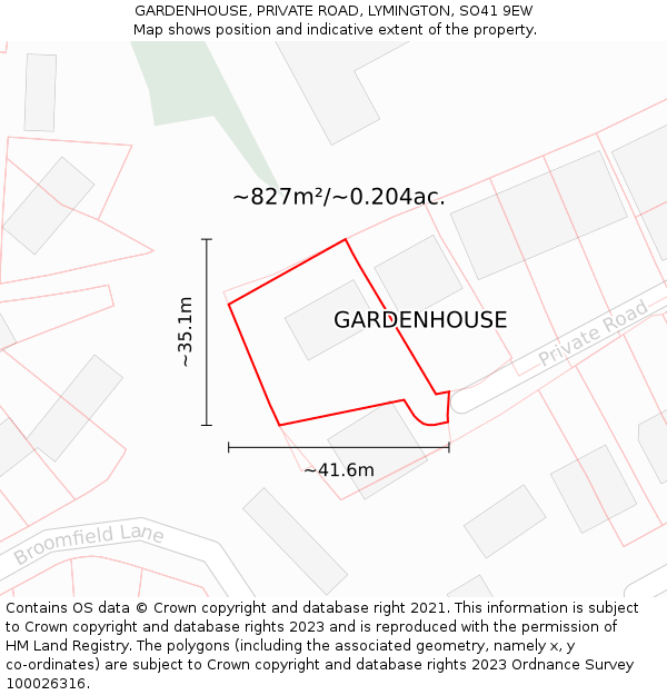 GARDENHOUSE, PRIVATE ROAD, LYMINGTON, SO41 9EW: Plot and title map