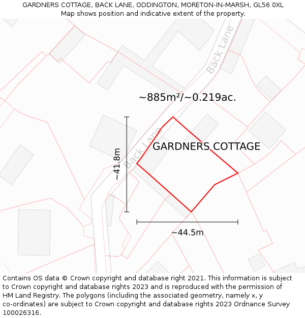 GARDNERS COTTAGE, BACK LANE, ODDINGTON, MORETON-IN-MARSH, GL56 0XL: Plot and title map