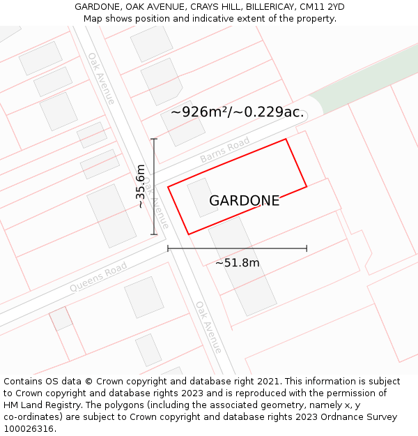 GARDONE, OAK AVENUE, CRAYS HILL, BILLERICAY, CM11 2YD: Plot and title map