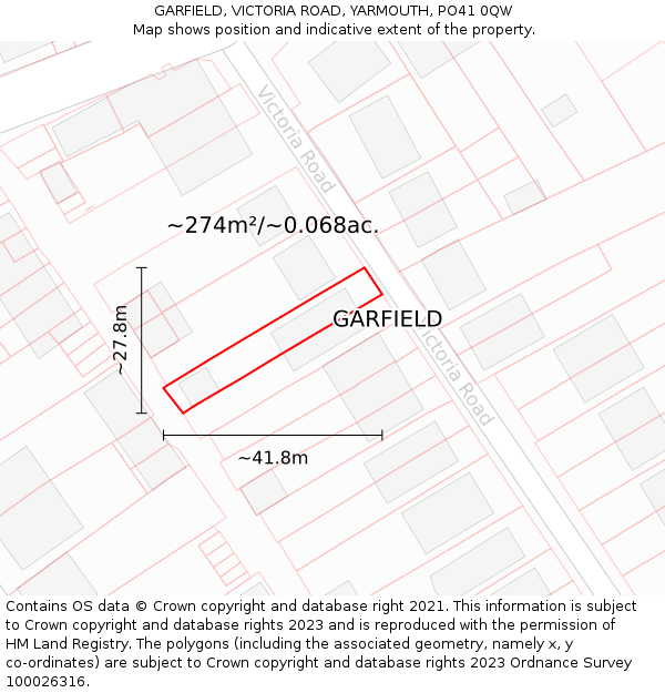 GARFIELD, VICTORIA ROAD, YARMOUTH, PO41 0QW: Plot and title map