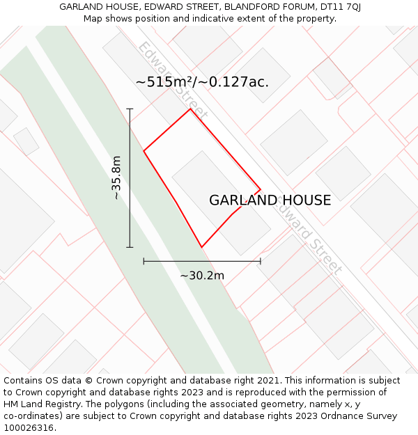 GARLAND HOUSE, EDWARD STREET, BLANDFORD FORUM, DT11 7QJ: Plot and title map