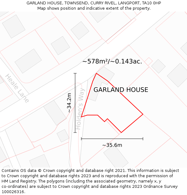 GARLAND HOUSE, TOWNSEND, CURRY RIVEL, LANGPORT, TA10 0HP: Plot and title map