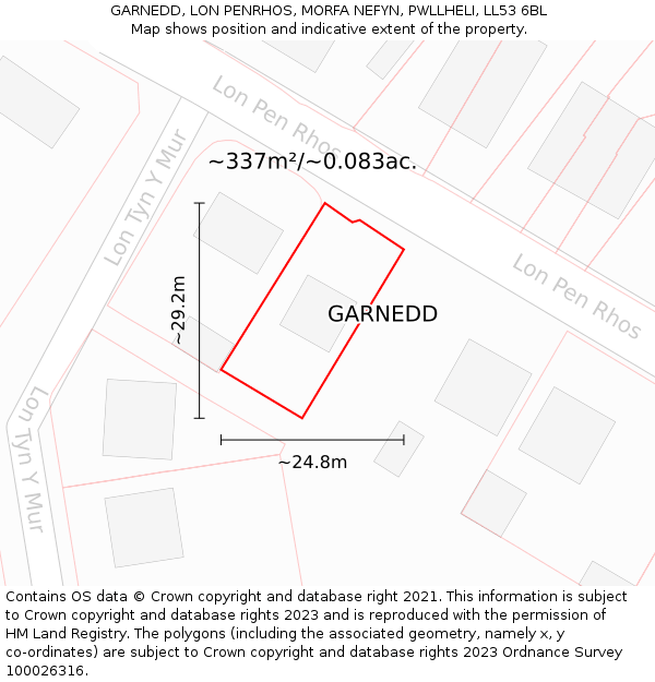 GARNEDD, LON PENRHOS, MORFA NEFYN, PWLLHELI, LL53 6BL: Plot and title map