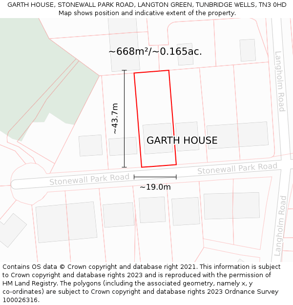 GARTH HOUSE, STONEWALL PARK ROAD, LANGTON GREEN, TUNBRIDGE WELLS, TN3 0HD: Plot and title map
