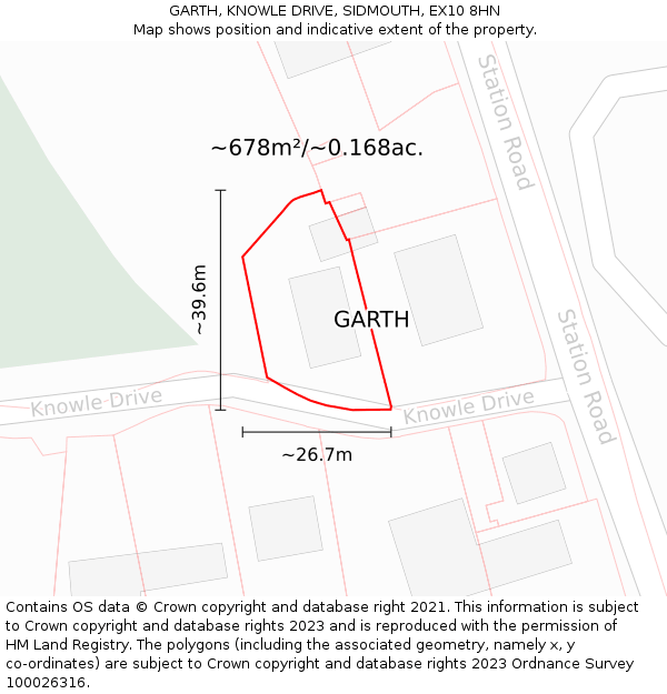 GARTH, KNOWLE DRIVE, SIDMOUTH, EX10 8HN: Plot and title map