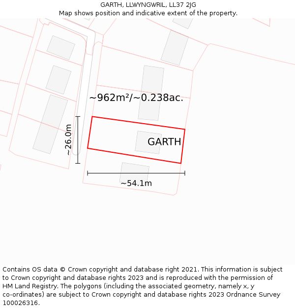 GARTH, LLWYNGWRIL, LL37 2JG: Plot and title map
