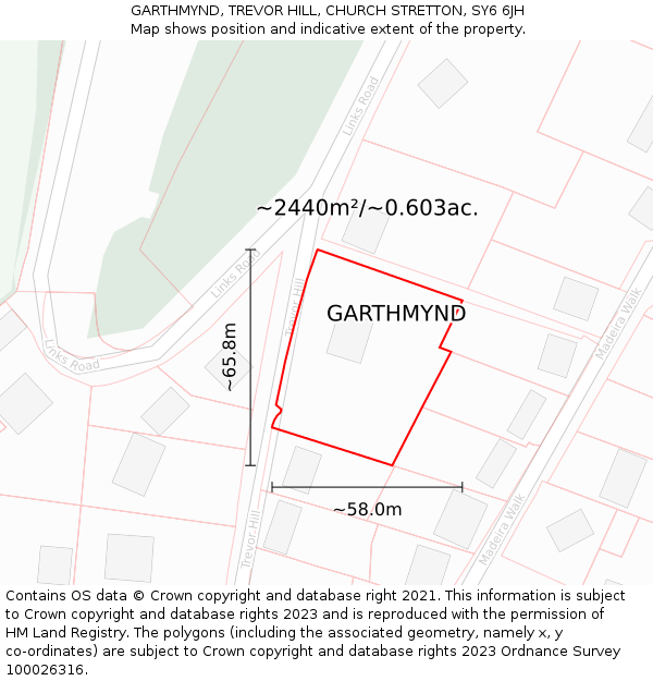 GARTHMYND, TREVOR HILL, CHURCH STRETTON, SY6 6JH: Plot and title map