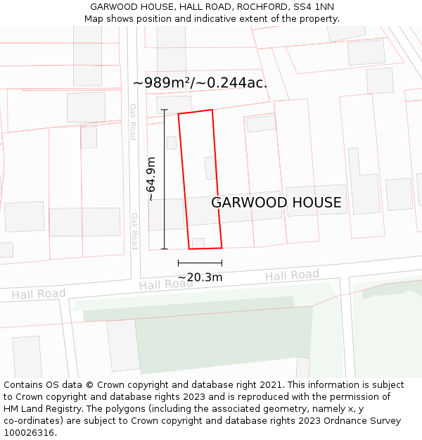 GARWOOD HOUSE, HALL ROAD, ROCHFORD, SS4 1NN: Plot and title map