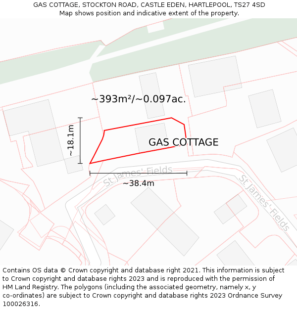 GAS COTTAGE, STOCKTON ROAD, CASTLE EDEN, HARTLEPOOL, TS27 4SD: Plot and title map