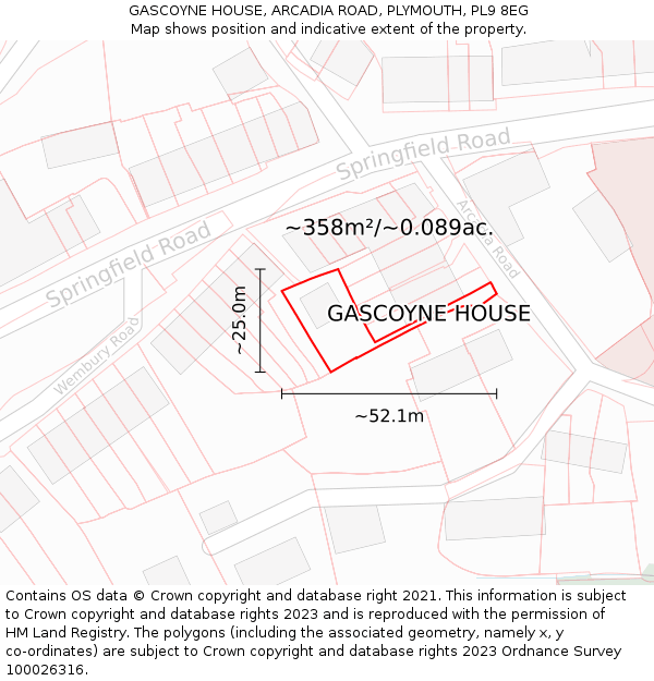 GASCOYNE HOUSE, ARCADIA ROAD, PLYMOUTH, PL9 8EG: Plot and title map