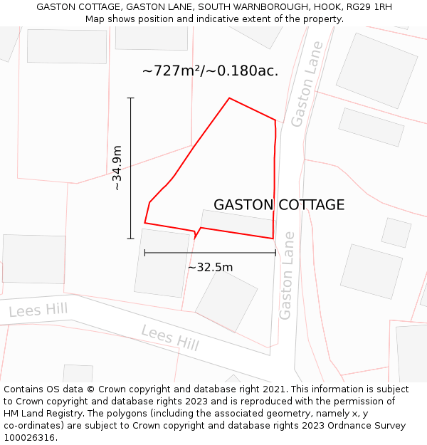 GASTON COTTAGE, GASTON LANE, SOUTH WARNBOROUGH, HOOK, RG29 1RH: Plot and title map