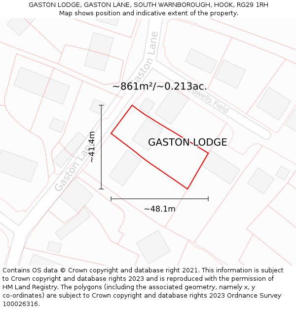 GASTON LODGE, GASTON LANE, SOUTH WARNBOROUGH, HOOK, RG29 1RH: Plot and title map