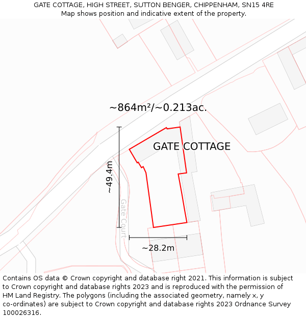 GATE COTTAGE, HIGH STREET, SUTTON BENGER, CHIPPENHAM, SN15 4RE: Plot and title map