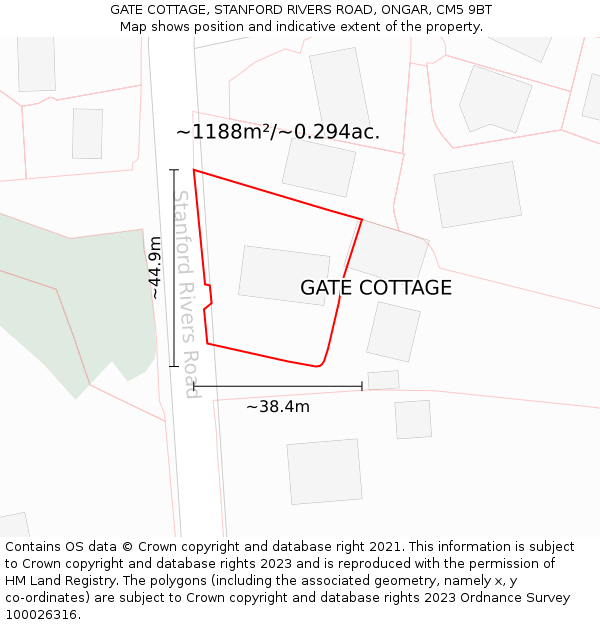 GATE COTTAGE, STANFORD RIVERS ROAD, ONGAR, CM5 9BT: Plot and title map