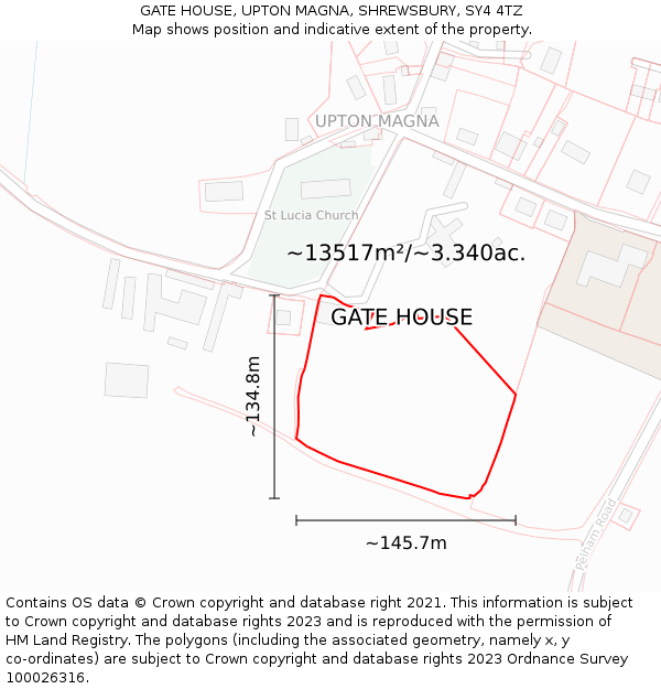 GATE HOUSE, UPTON MAGNA, SHREWSBURY, SY4 4TZ: Plot and title map