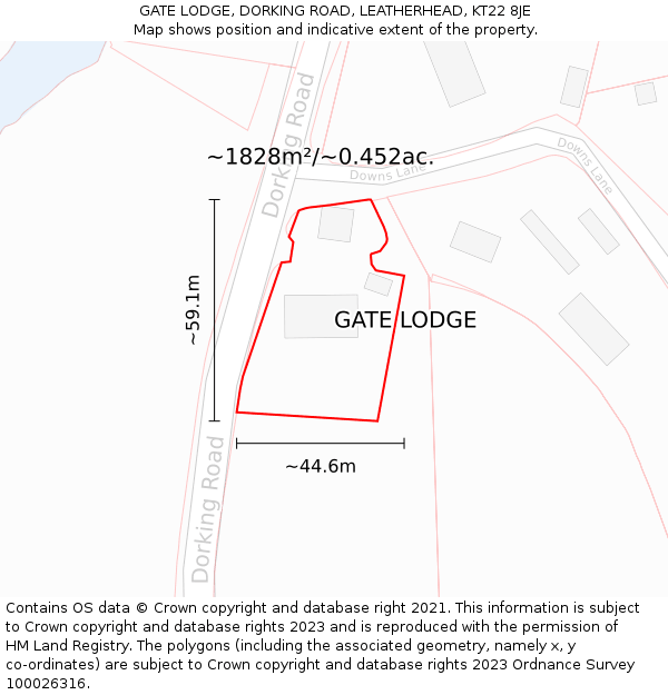GATE LODGE, DORKING ROAD, LEATHERHEAD, KT22 8JE: Plot and title map
