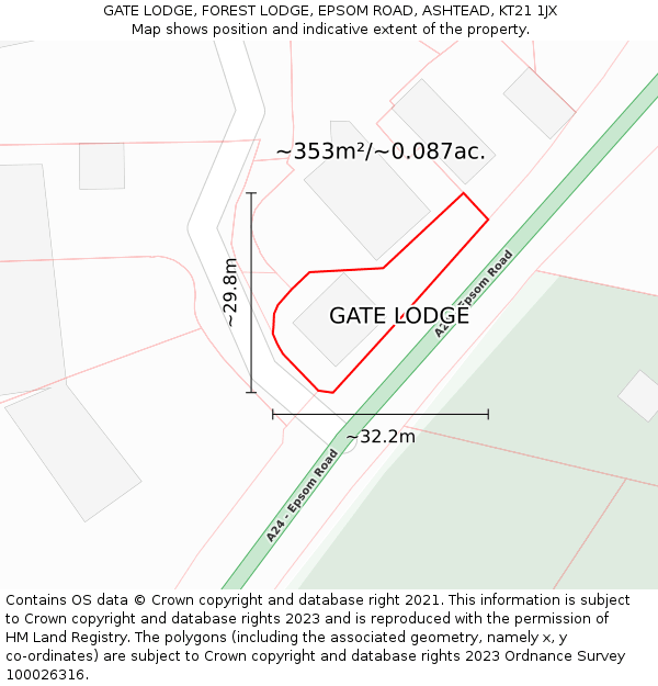 GATE LODGE, FOREST LODGE, EPSOM ROAD, ASHTEAD, KT21 1JX: Plot and title map