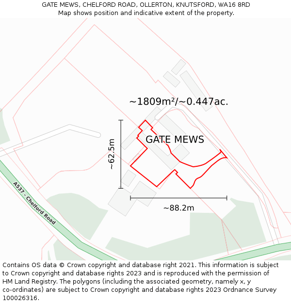 GATE MEWS, CHELFORD ROAD, OLLERTON, KNUTSFORD, WA16 8RD: Plot and title map