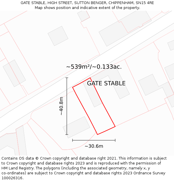 GATE STABLE, HIGH STREET, SUTTON BENGER, CHIPPENHAM, SN15 4RE: Plot and title map