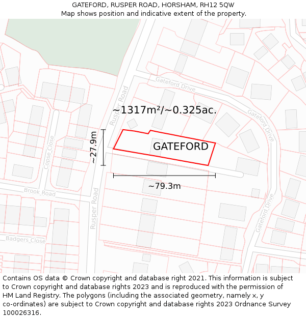 GATEFORD, RUSPER ROAD, HORSHAM, RH12 5QW: Plot and title map