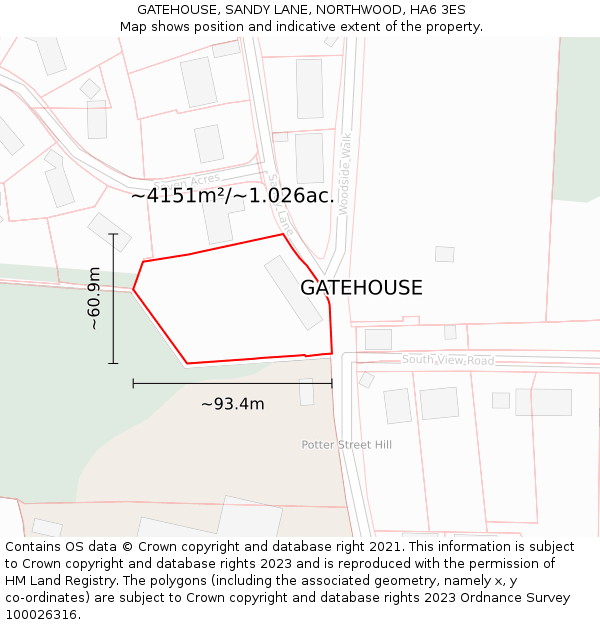 GATEHOUSE, SANDY LANE, NORTHWOOD, HA6 3ES: Plot and title map