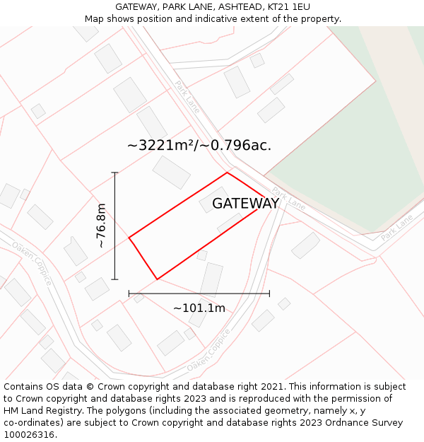 GATEWAY, PARK LANE, ASHTEAD, KT21 1EU: Plot and title map