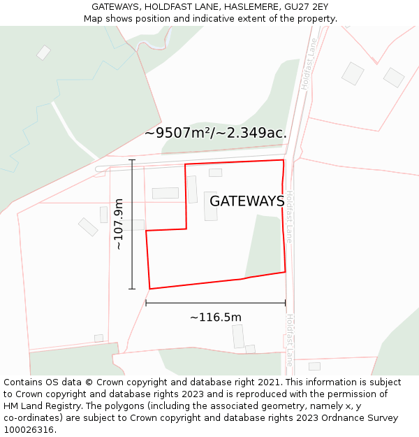 GATEWAYS, HOLDFAST LANE, HASLEMERE, GU27 2EY: Plot and title map