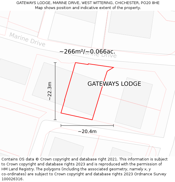 GATEWAYS LODGE, MARINE DRIVE, WEST WITTERING, CHICHESTER, PO20 8HE: Plot and title map