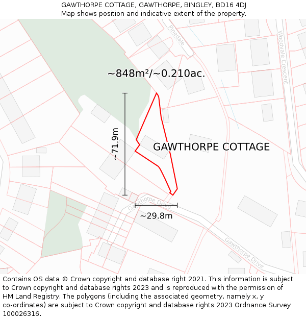 GAWTHORPE COTTAGE, GAWTHORPE, BINGLEY, BD16 4DJ: Plot and title map
