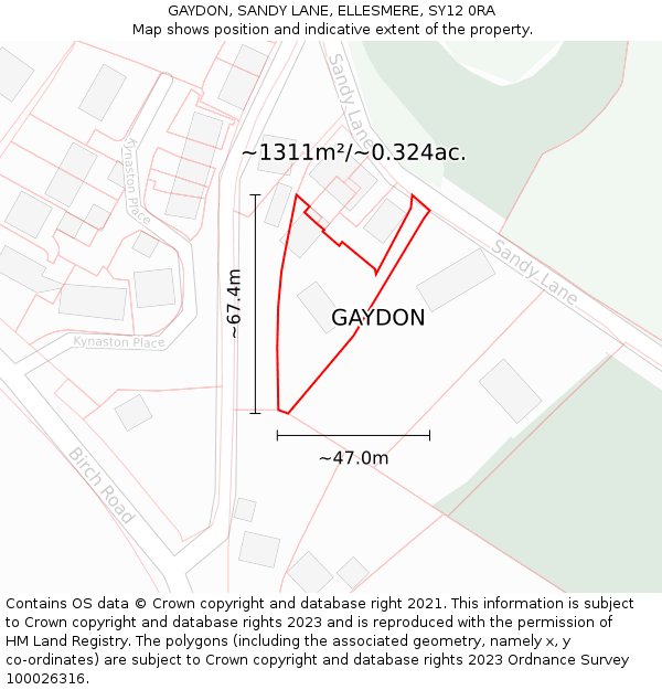 GAYDON, SANDY LANE, ELLESMERE, SY12 0RA: Plot and title map