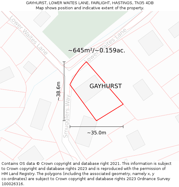 GAYHURST, LOWER WAITES LANE, FAIRLIGHT, HASTINGS, TN35 4DB: Plot and title map