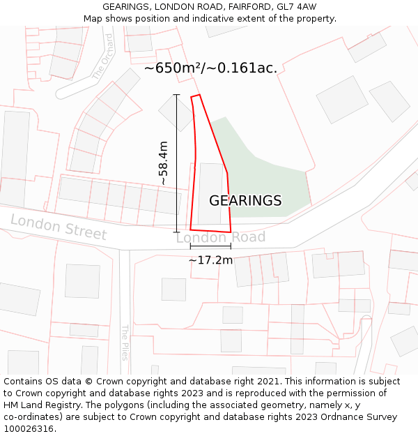 GEARINGS, LONDON ROAD, FAIRFORD, GL7 4AW: Plot and title map