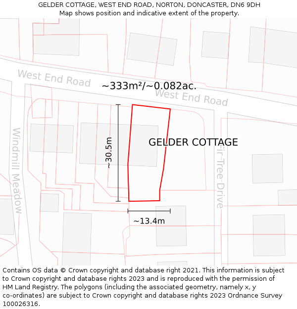 GELDER COTTAGE, WEST END ROAD, NORTON, DONCASTER, DN6 9DH: Plot and title map