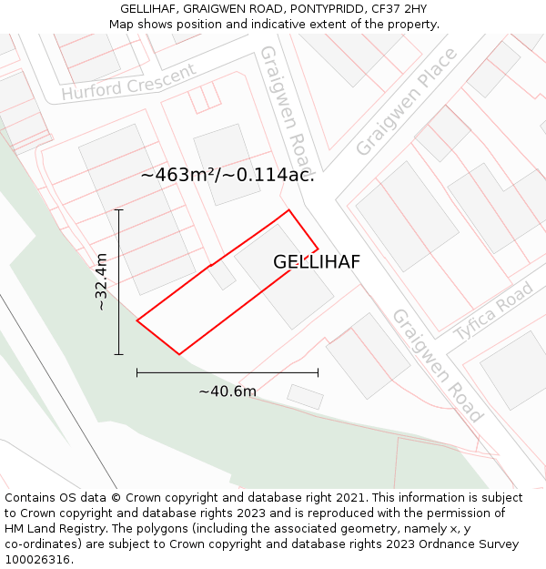 GELLIHAF, GRAIGWEN ROAD, PONTYPRIDD, CF37 2HY: Plot and title map