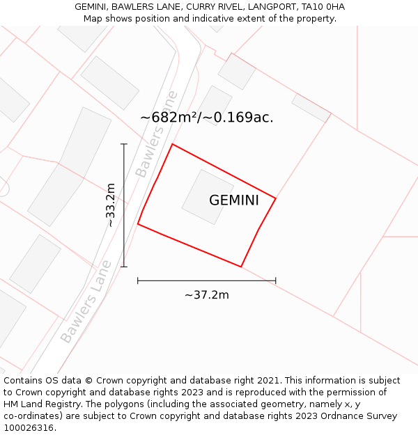 GEMINI, BAWLERS LANE, CURRY RIVEL, LANGPORT, TA10 0HA: Plot and title map