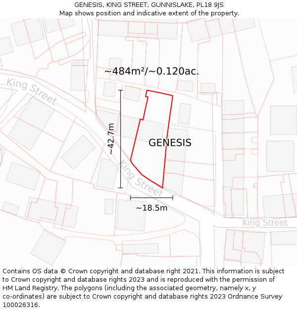 GENESIS, KING STREET, GUNNISLAKE, PL18 9JS: Plot and title map