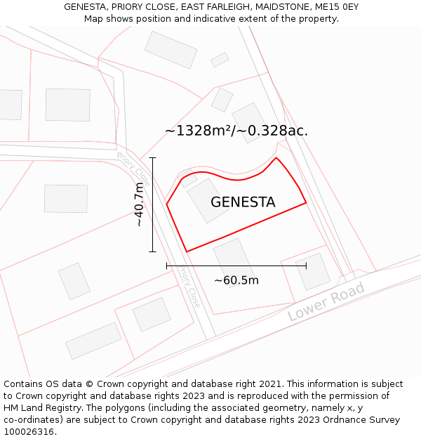 GENESTA, PRIORY CLOSE, EAST FARLEIGH, MAIDSTONE, ME15 0EY: Plot and title map