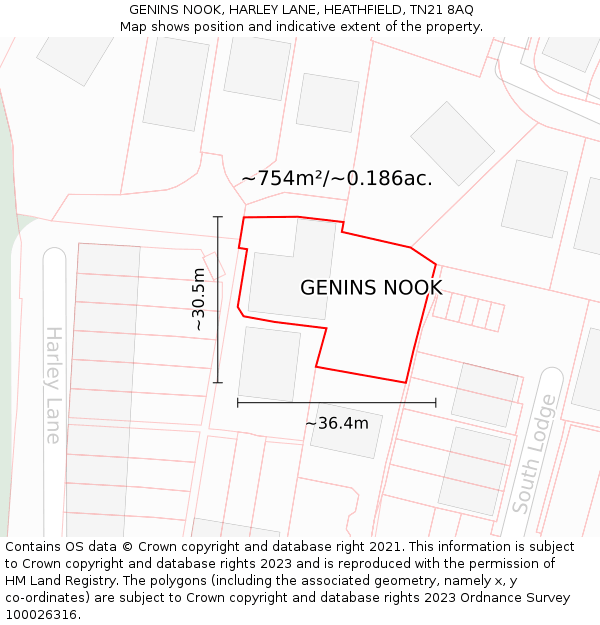 GENINS NOOK, HARLEY LANE, HEATHFIELD, TN21 8AQ: Plot and title map