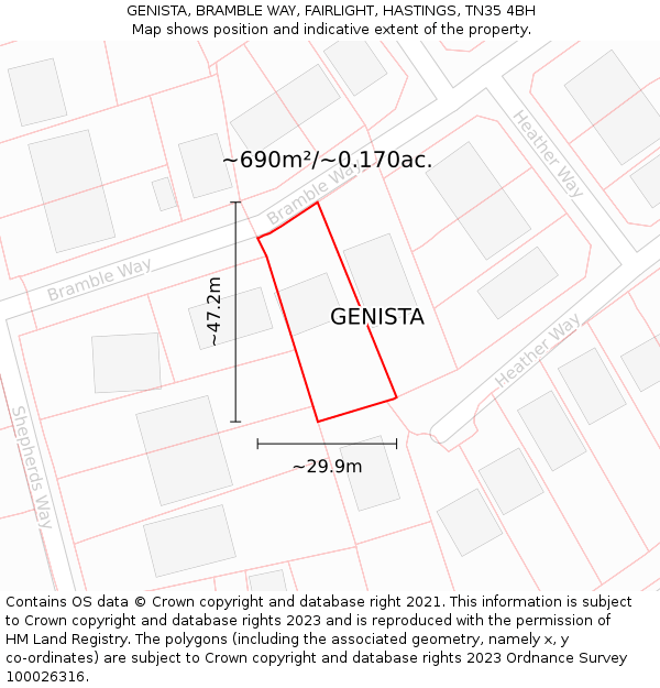 GENISTA, BRAMBLE WAY, FAIRLIGHT, HASTINGS, TN35 4BH: Plot and title map