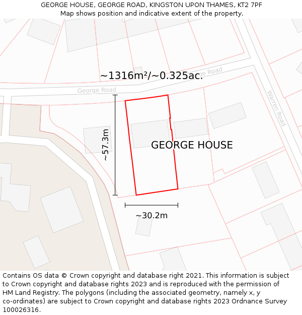 GEORGE HOUSE, GEORGE ROAD, KINGSTON UPON THAMES, KT2 7PF: Plot and title map